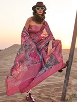 Thumbnail for NOZ2TOZ Women's Linen Burgundy Printed Designer Saree With Blouse Piece - Distacart