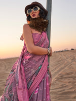 Thumbnail for NOZ2TOZ Women's Linen Burgundy Printed Designer Saree With Blouse Piece - Distacart