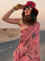 Thumbnail for NOZ2TOZ Women's Linen Brown Printed Designer Saree With Blouse Piece - Distacart