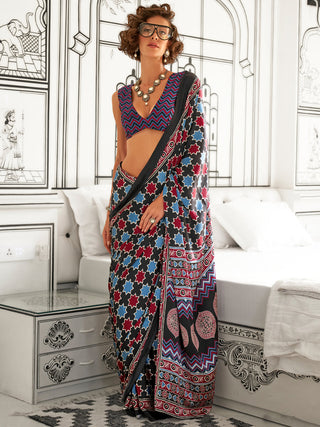 NOZ2TOZ Women's Crepe Black Printed Designer Saree With Blouse Piece - Distacart