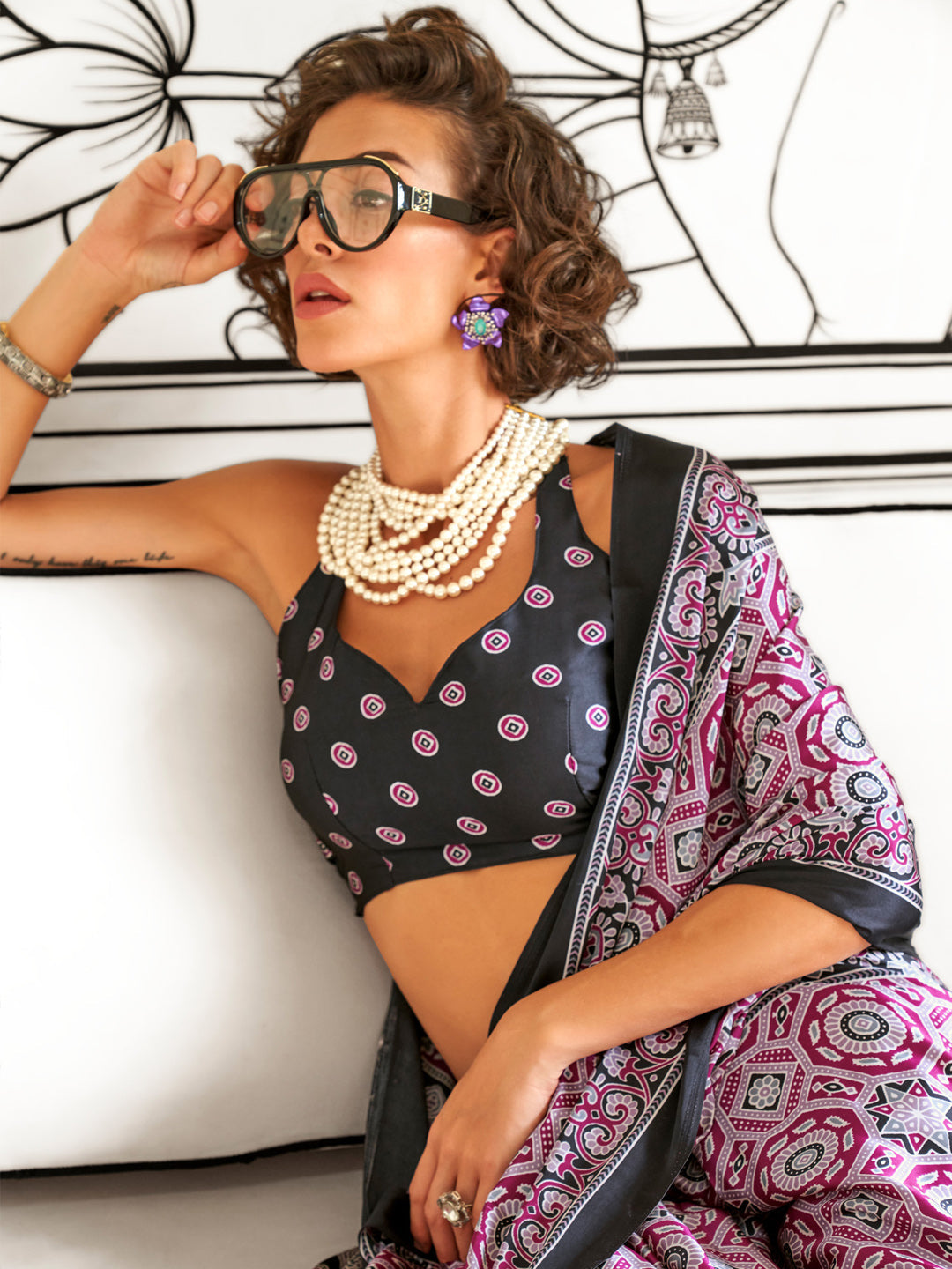 NOZ2TOZ Women's Crepe Magenta Printed Designer Saree With Blouse Piece - Distacart