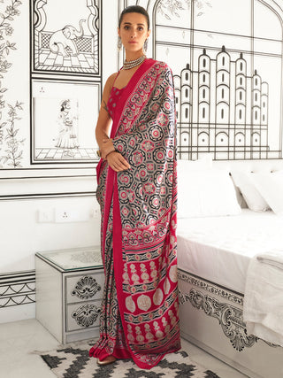 NOZ2TOZ Women's Crepe Black Printed Designer Saree With Blouse Piece - Distacart