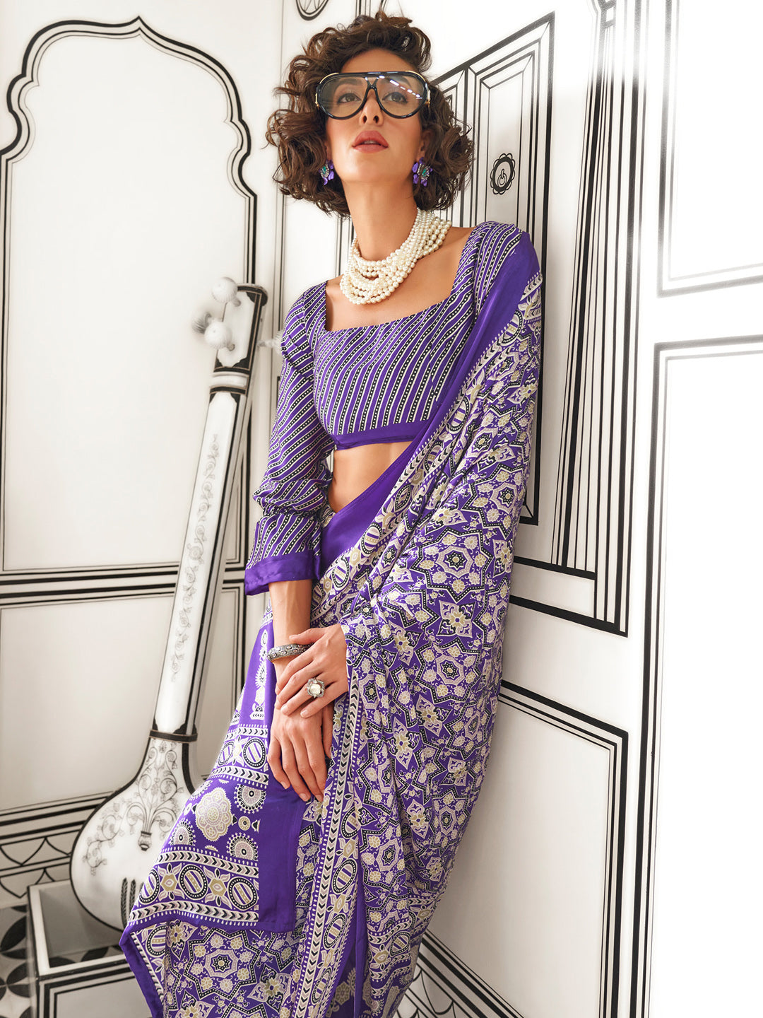 NOZ2TOZ Women's Crepe Purple Printed Designer Saree With Blouse Piece - Distacart