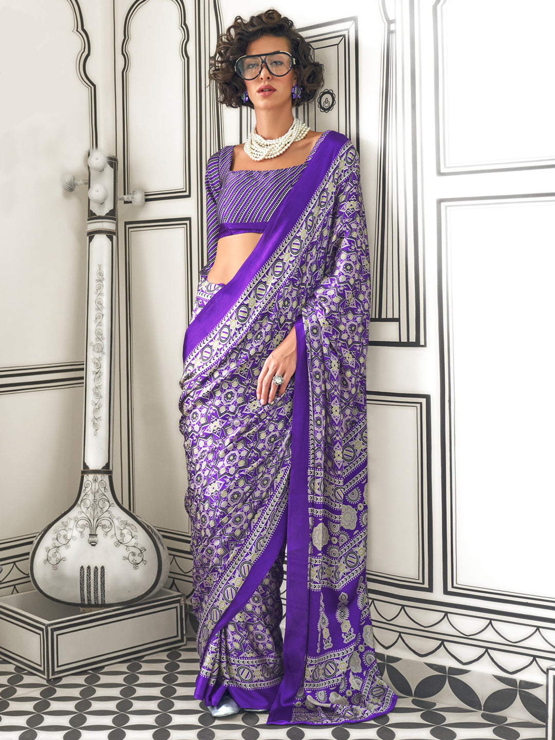 NOZ2TOZ Women's Crepe Purple Printed Designer Saree With Blouse Piece - Distacart