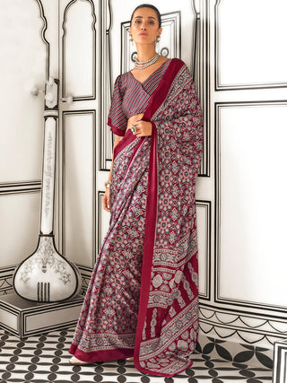 NOZ2TOZ Women's Crepe Maroon Printed Designer Saree With Blouse Piece - Distacart