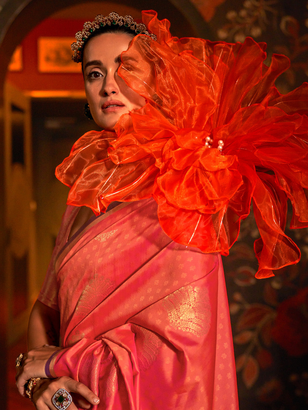 NOZ2TOZ Women's Silk Blend Pink Woven Design Designer Saree With Blouse Piece - Distacart