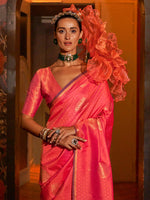 Thumbnail for NOZ2TOZ Women's Silk Blend Pink Woven Design Designer Saree With Blouse Piece - Distacart