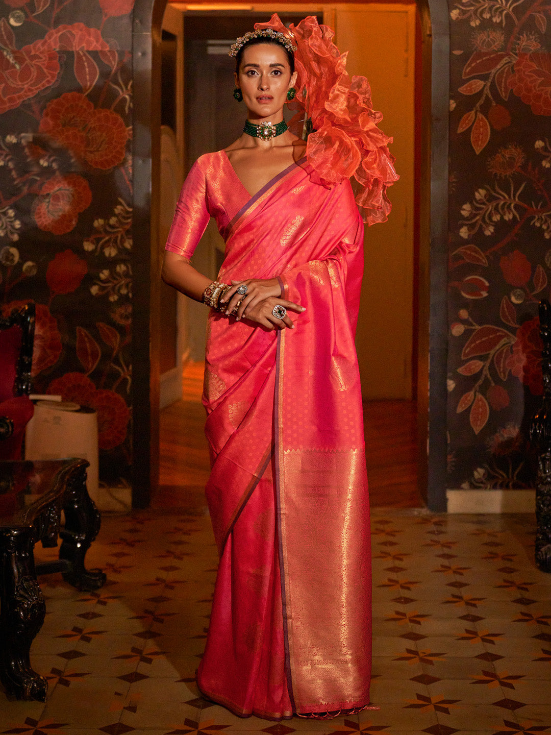 NOZ2TOZ Women's Silk Blend Pink Woven Design Designer Saree With Blouse Piece - Distacart