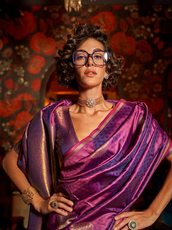NOZ2TOZ Women's Silk Blend Purple Woven Design Designer Saree With Blouse Piece - Distacart