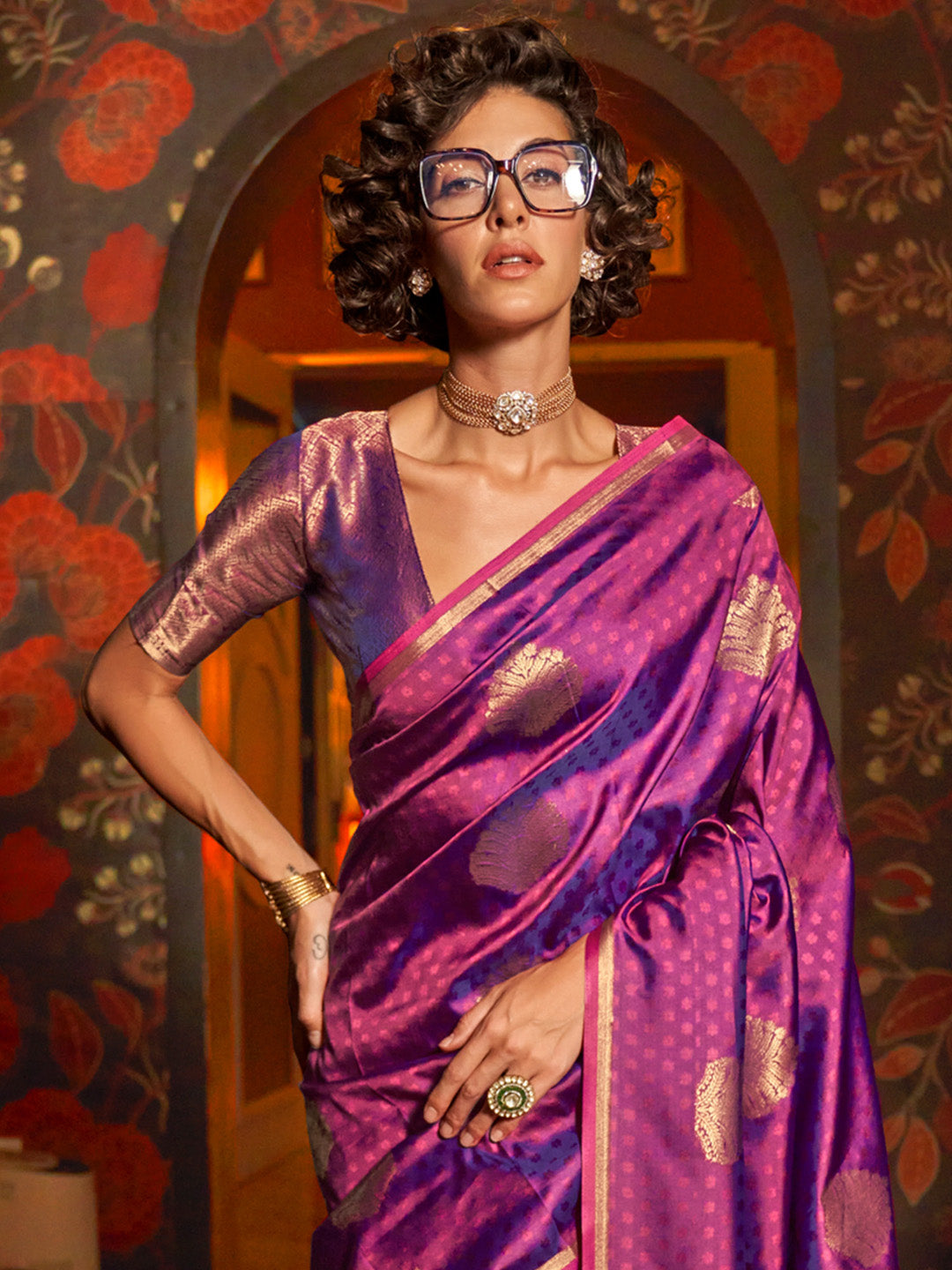 NOZ2TOZ Women's Silk Blend Purple Woven Design Designer Saree With Blouse Piece - Distacart