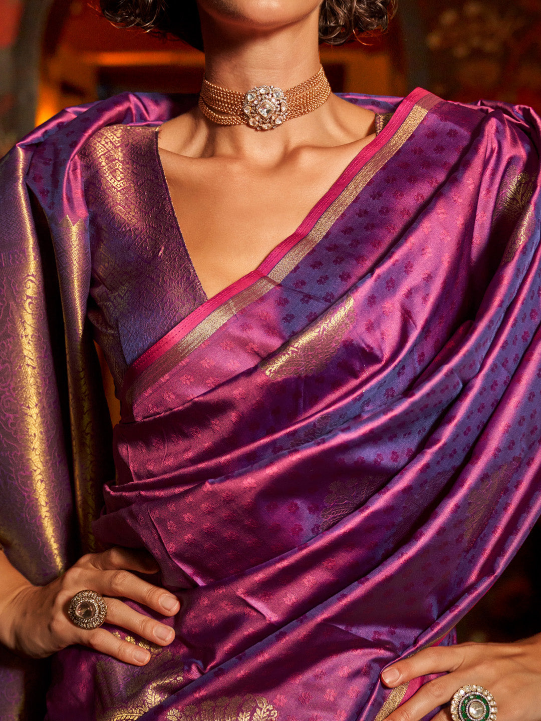 NOZ2TOZ Women's Silk Blend Purple Woven Design Designer Saree With Blouse Piece - Distacart