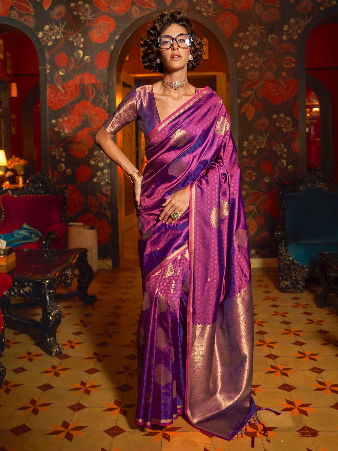 NOZ2TOZ Women's Silk Blend Purple Woven Design Designer Saree With Blouse Piece - Distacart