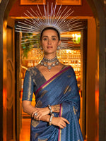 Thumbnail for NOZ2TOZ Women's Silk Blend Navy Blue Woven Design Designer Saree With Blouse Piece - Distacart