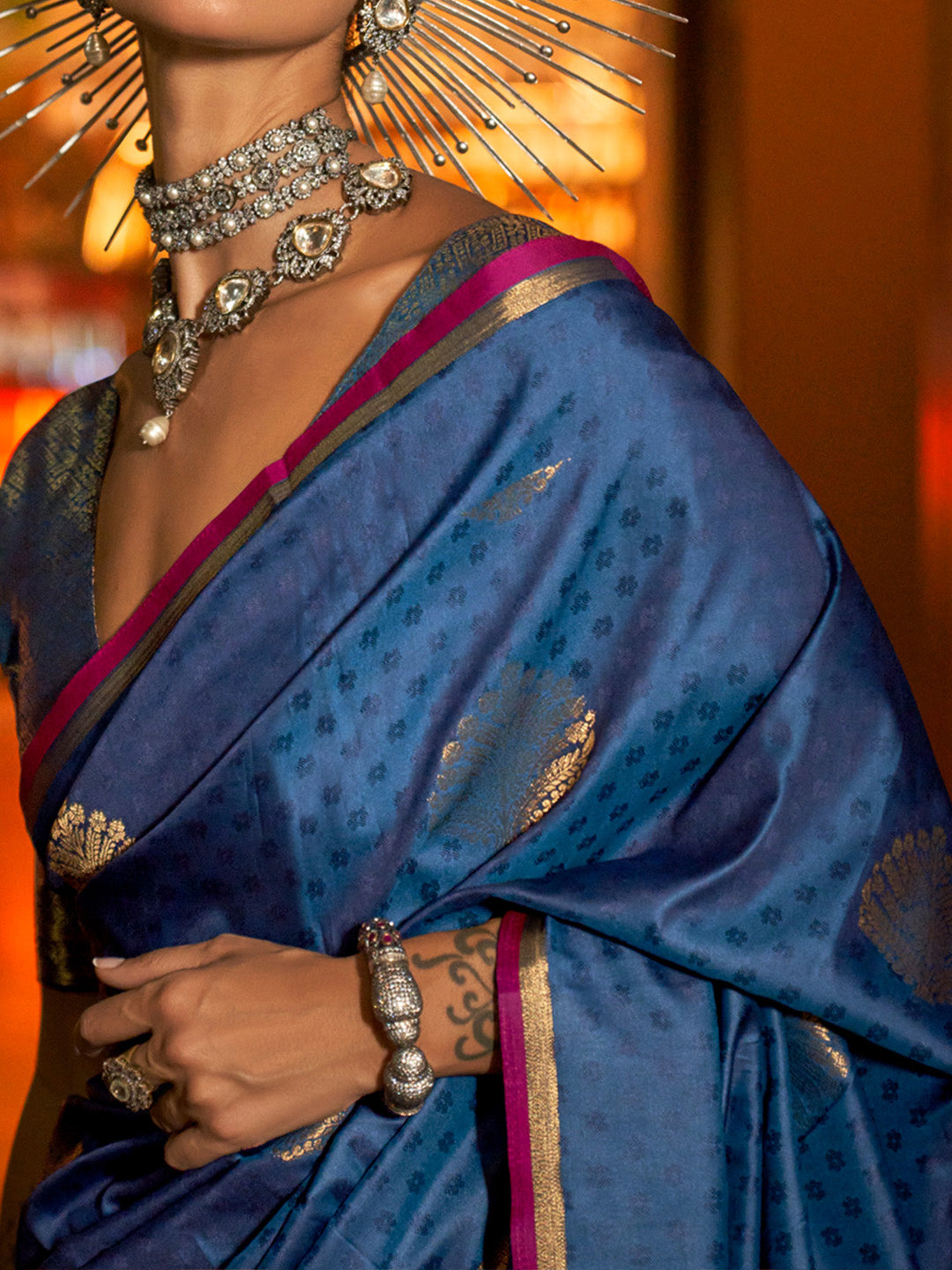 NOZ2TOZ Women's Silk Blend Navy Blue Woven Design Designer Saree With Blouse Piece - Distacart
