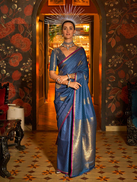 NOZ2TOZ Women's Silk Blend Navy Blue Woven Design Designer Saree With Blouse Piece - Distacart
