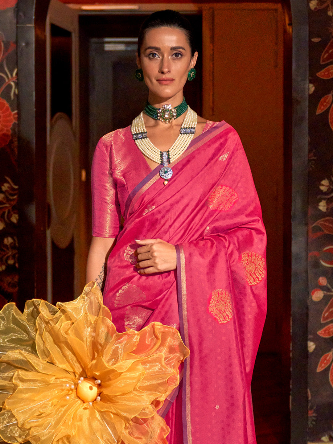NOZ2TOZ Women's Silk Blend Pink Woven Design Designer Saree With Blouse Piece - Distacart