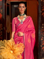 Thumbnail for NOZ2TOZ Women's Silk Blend Pink Woven Design Designer Saree With Blouse Piece - Distacart