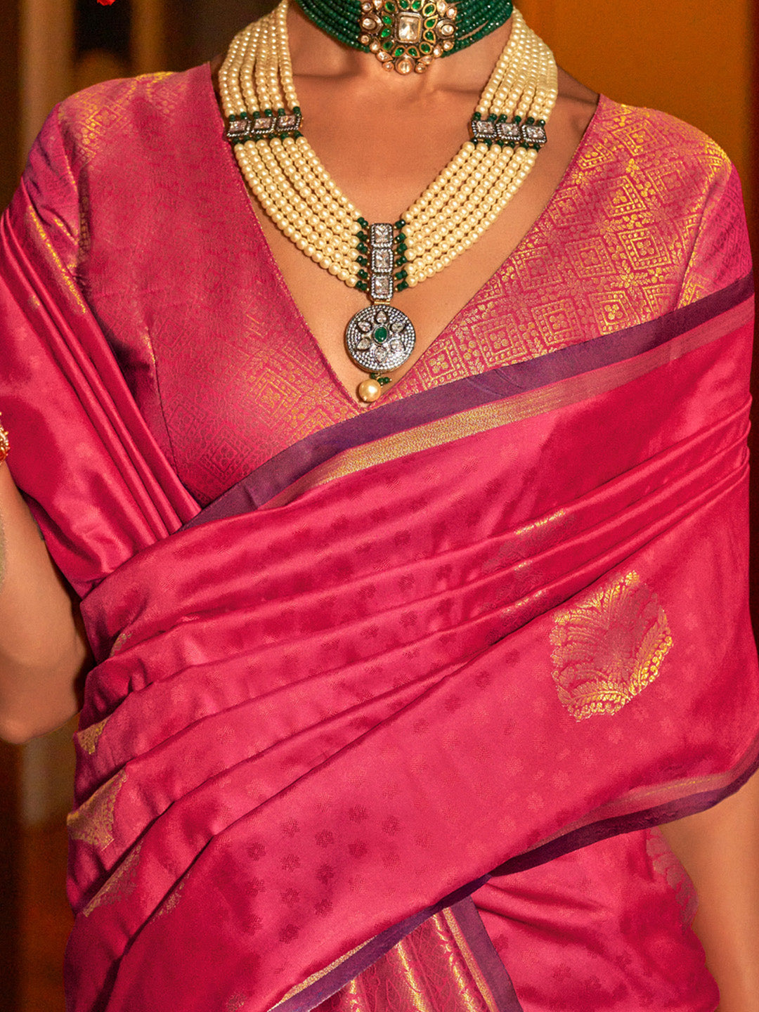 NOZ2TOZ Women's Silk Blend Pink Woven Design Designer Saree With Blouse Piece - Distacart