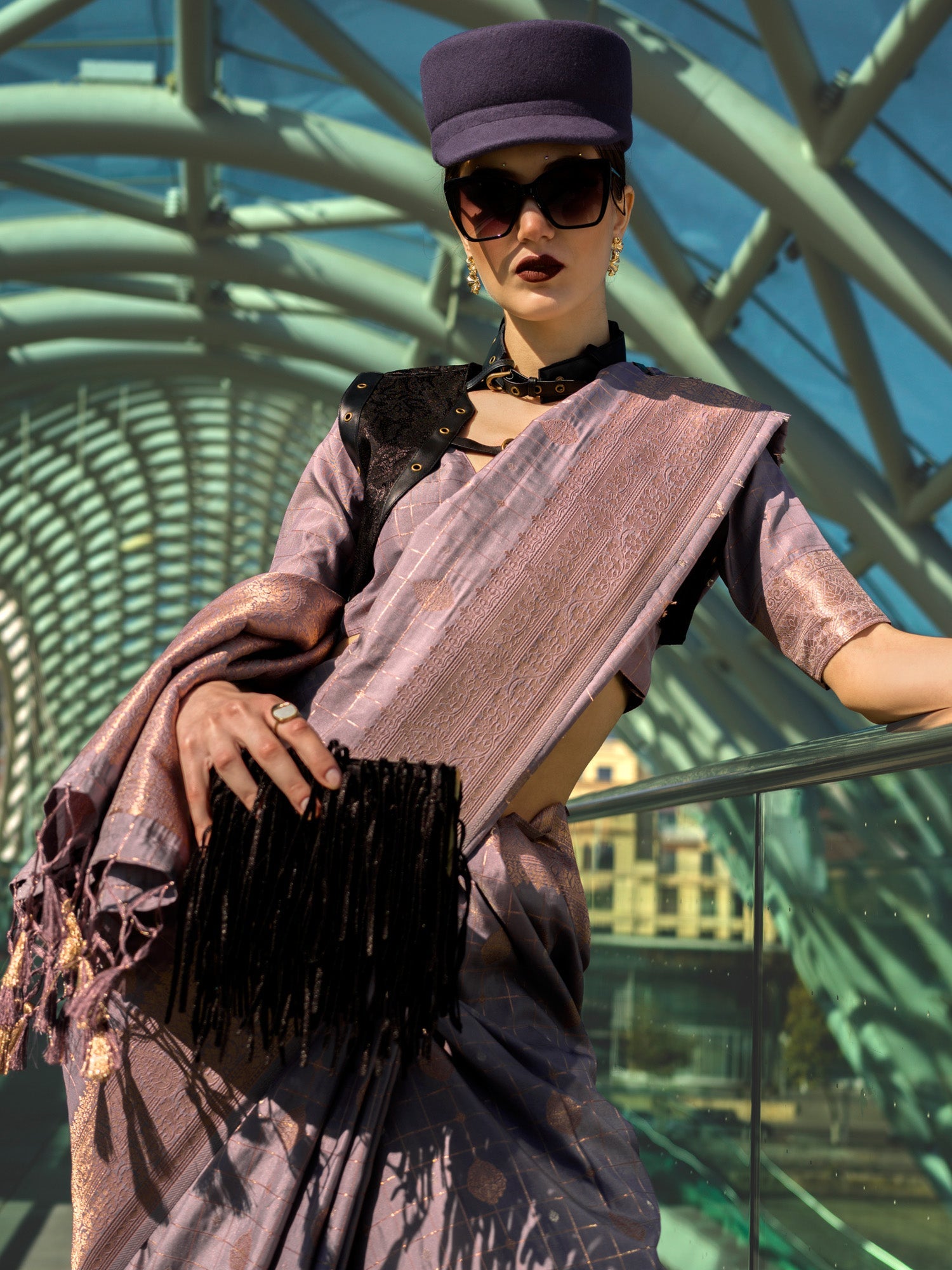 NOZ2TOZ Women's Silk Blend Mauve Woven Design Designer Saree With Blouse Piece - Distacart