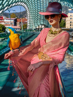 Thumbnail for NOZ2TOZ Women's Silk Blend Pink Woven Design Designer Saree With Blouse Piece - Distacart