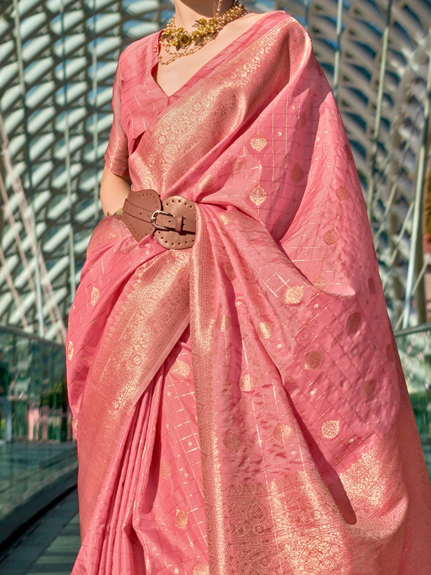 NOZ2TOZ Women's Silk Blend Pink Woven Design Designer Saree With Blouse Piece - Distacart