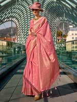 Thumbnail for NOZ2TOZ Women's Silk Blend Pink Woven Design Designer Saree With Blouse Piece - Distacart