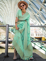 Thumbnail for NOZ2TOZ Women's Silk Blend Sea Green Woven Design Designer Saree With Blouse Piece - Distacart
