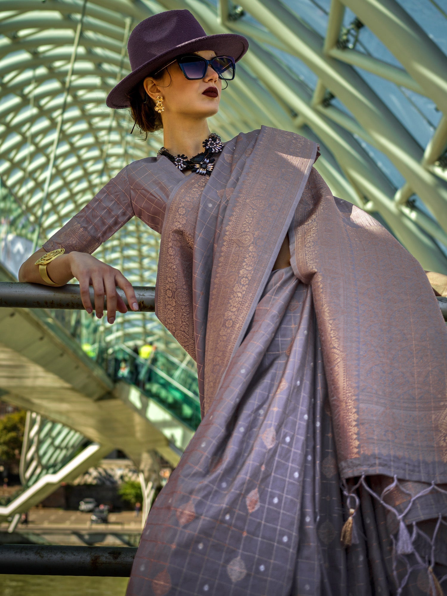 NOZ2TOZ Women's Silk Blend Violet Woven Design Designer Saree With Blouse Piece - Distacart