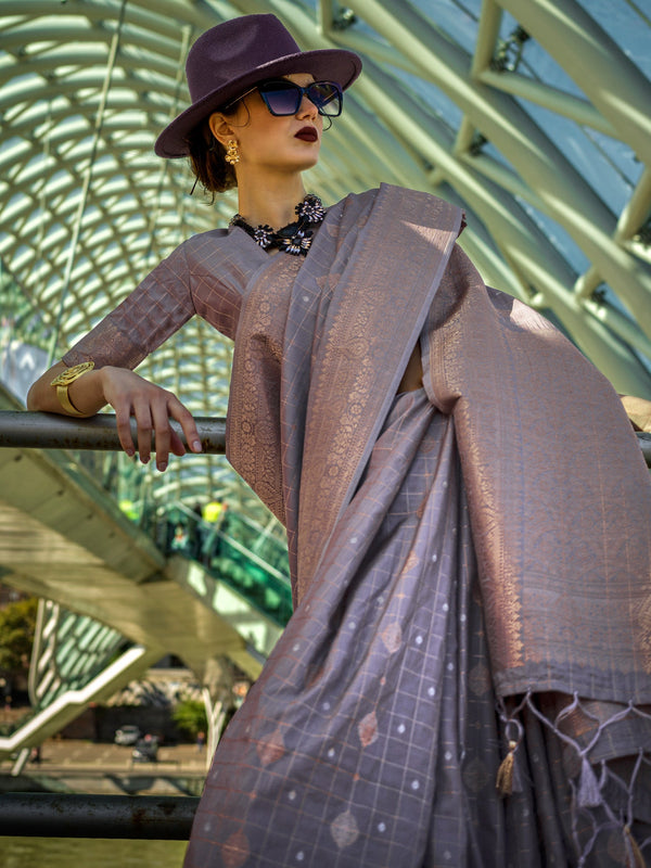 NOZ2TOZ Women's Silk Blend Violet Woven Design Designer Saree With Blouse Piece - Distacart