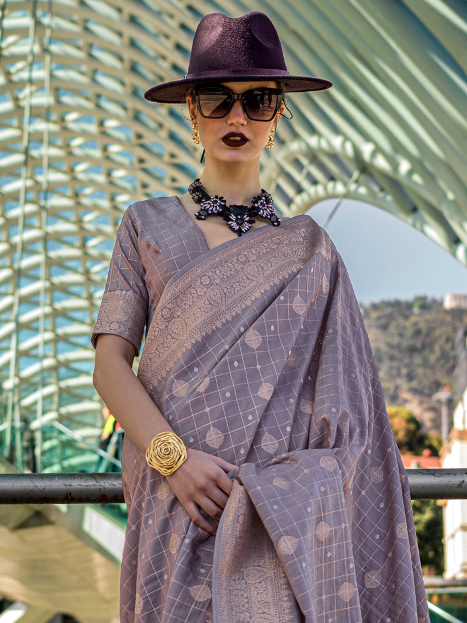 NOZ2TOZ Women's Silk Blend Violet Woven Design Designer Saree With Blouse Piece - Distacart