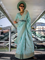 Thumbnail for NOZ2TOZ Women's Silk Blend Light Blue Woven Design Designer Saree With Blouse Piece - Distacart
