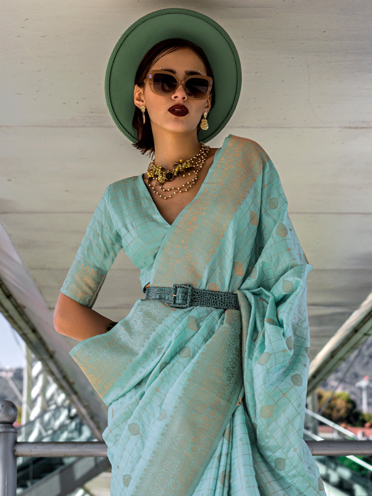 NOZ2TOZ Women's Silk Blend Light Blue Woven Design Designer Saree With Blouse Piece - Distacart