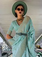 Thumbnail for NOZ2TOZ Women's Silk Blend Light Blue Woven Design Designer Saree With Blouse Piece - Distacart