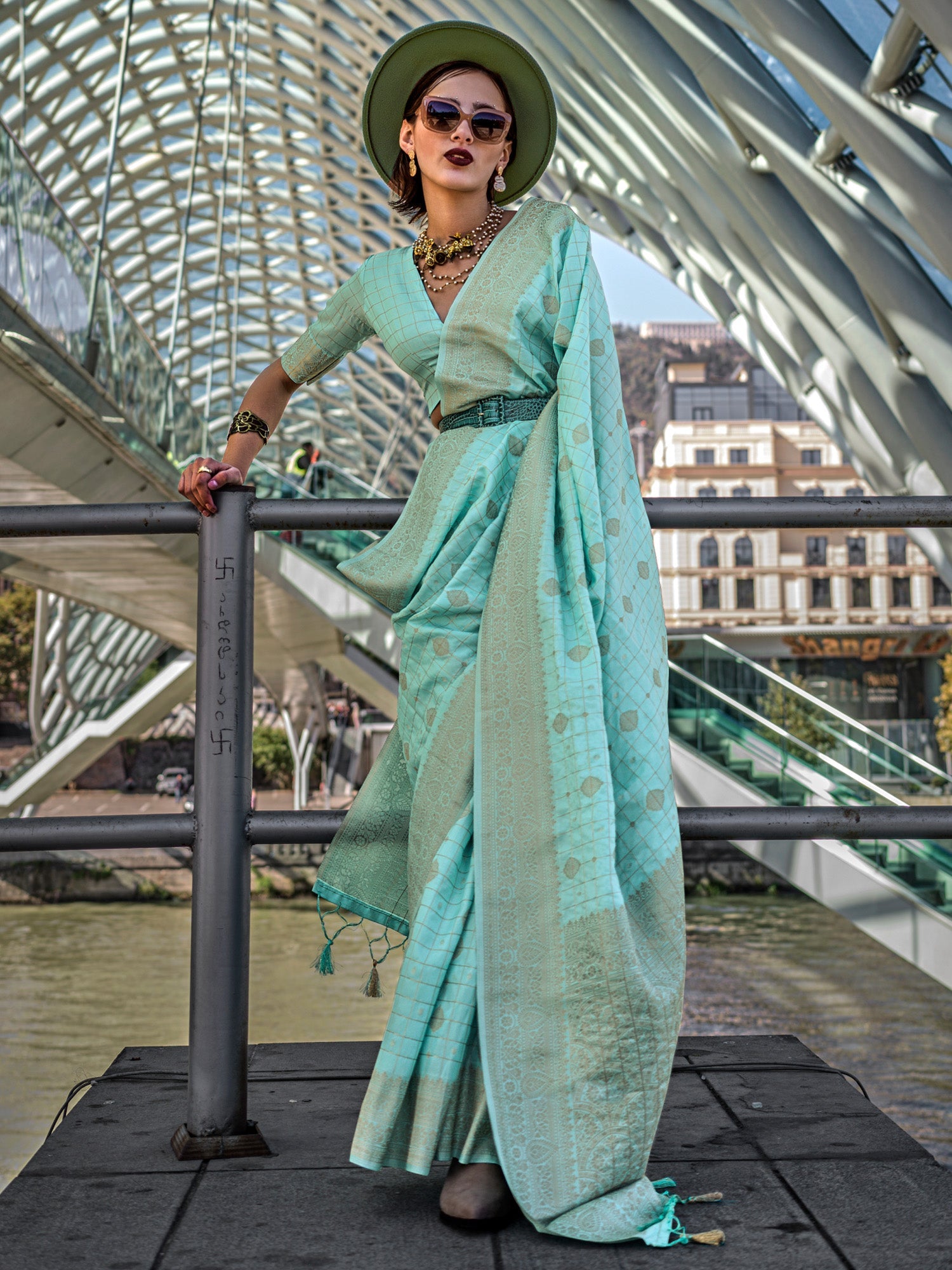 NOZ2TOZ Women's Silk Blend Light Blue Woven Design Designer Saree With Blouse Piece - Distacart