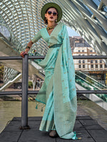 Thumbnail for NOZ2TOZ Women's Silk Blend Light Blue Woven Design Designer Saree With Blouse Piece - Distacart