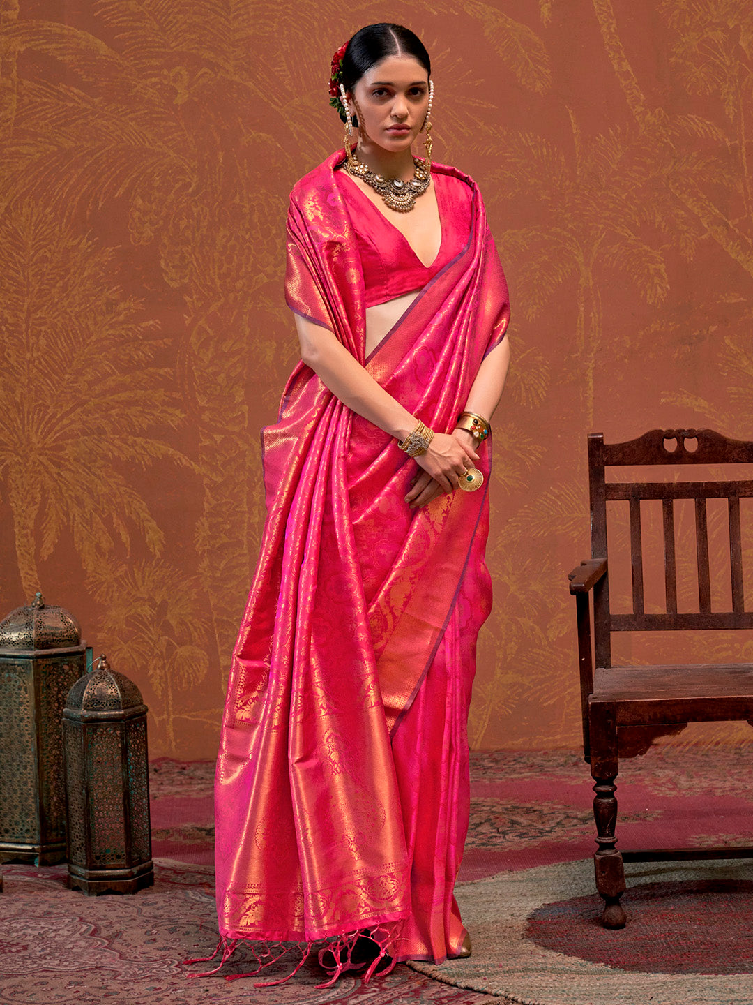 NOZ2TOZ Women's Silk Blend Pink Woven Design Designer Saree With Blouse Piece - Distacart