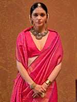 Thumbnail for NOZ2TOZ Women's Silk Blend Pink Woven Design Designer Saree With Blouse Piece - Distacart