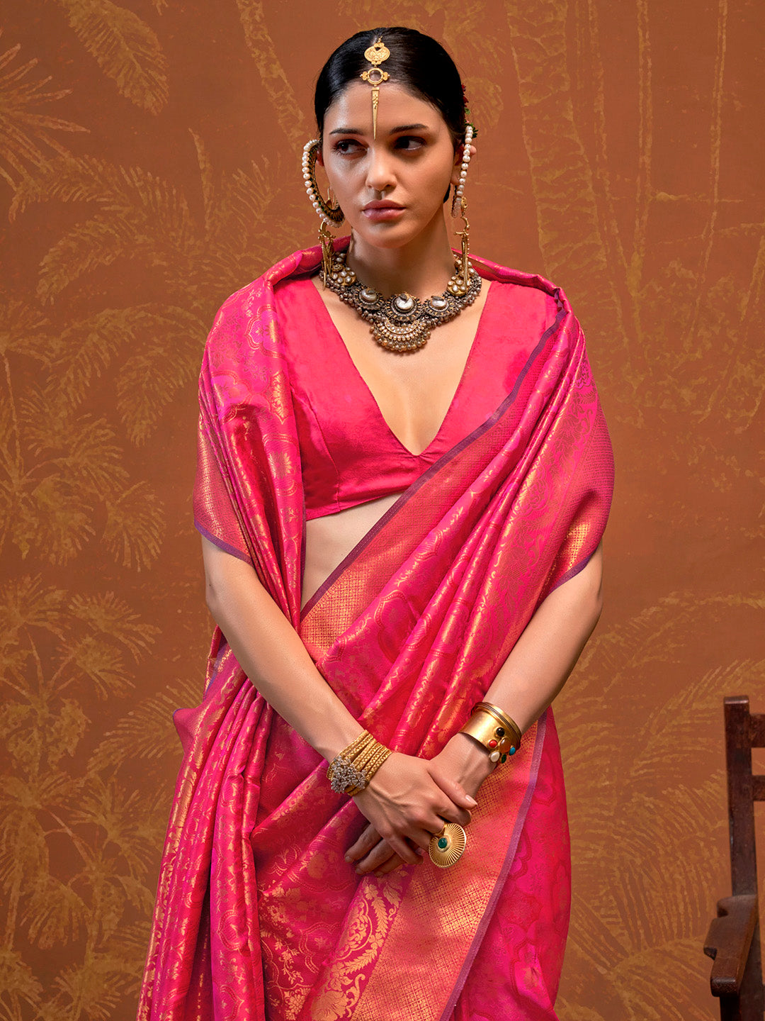 NOZ2TOZ Women's Silk Blend Pink Woven Design Designer Saree With Blouse Piece - Distacart