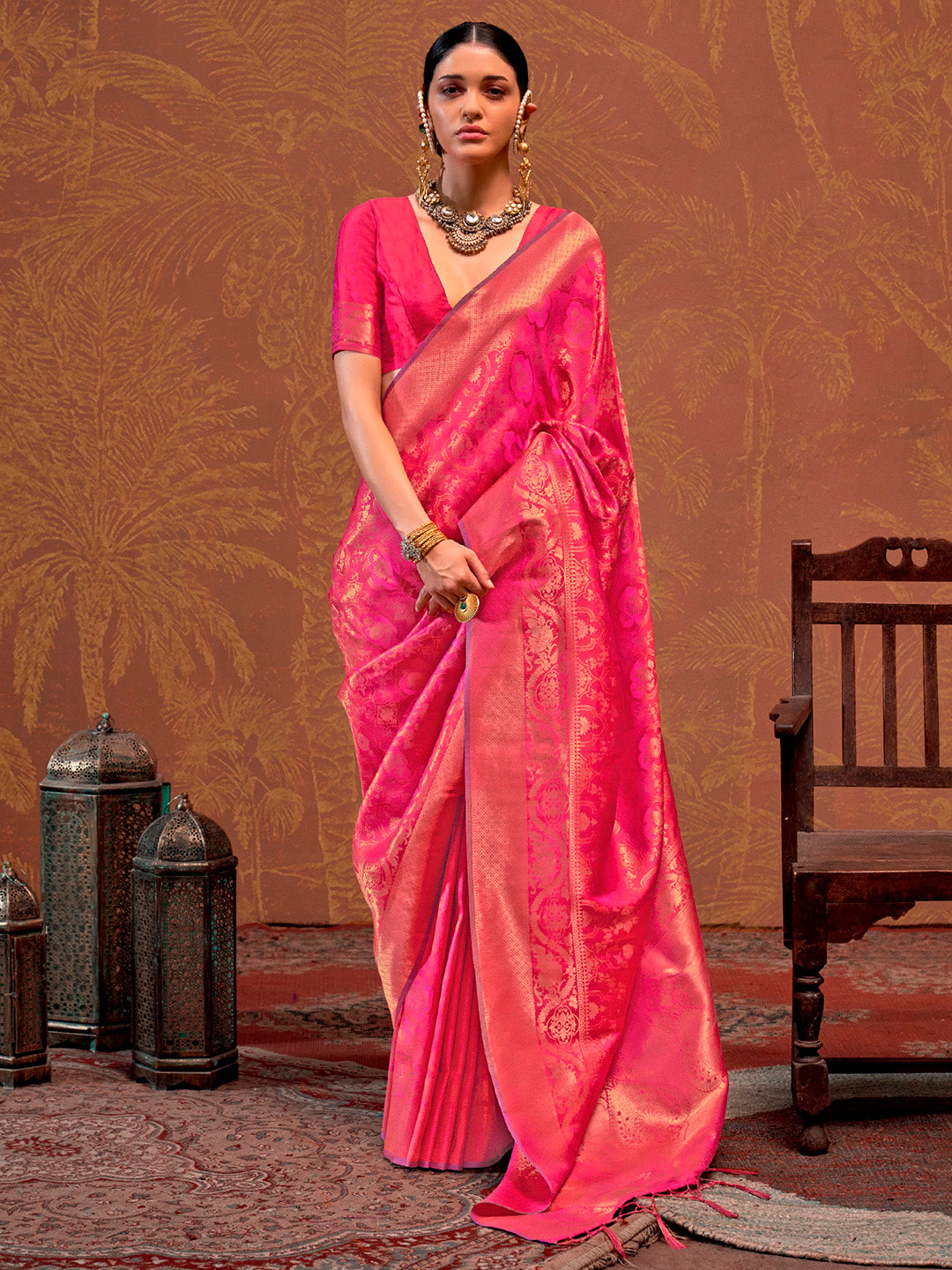 NOZ2TOZ Women's Silk Blend Pink Woven Design Designer Saree With Blouse Piece - Distacart