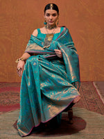 Thumbnail for NOZ2TOZ Women's Silk Blend Teal blue Woven Design Designer Saree With Blouse Piece - Distacart