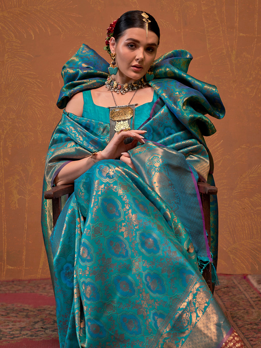 NOZ2TOZ Women's Silk Blend Teal blue Woven Design Designer Saree With Blouse Piece - Distacart