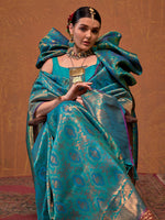 Thumbnail for NOZ2TOZ Women's Silk Blend Teal blue Woven Design Designer Saree With Blouse Piece - Distacart