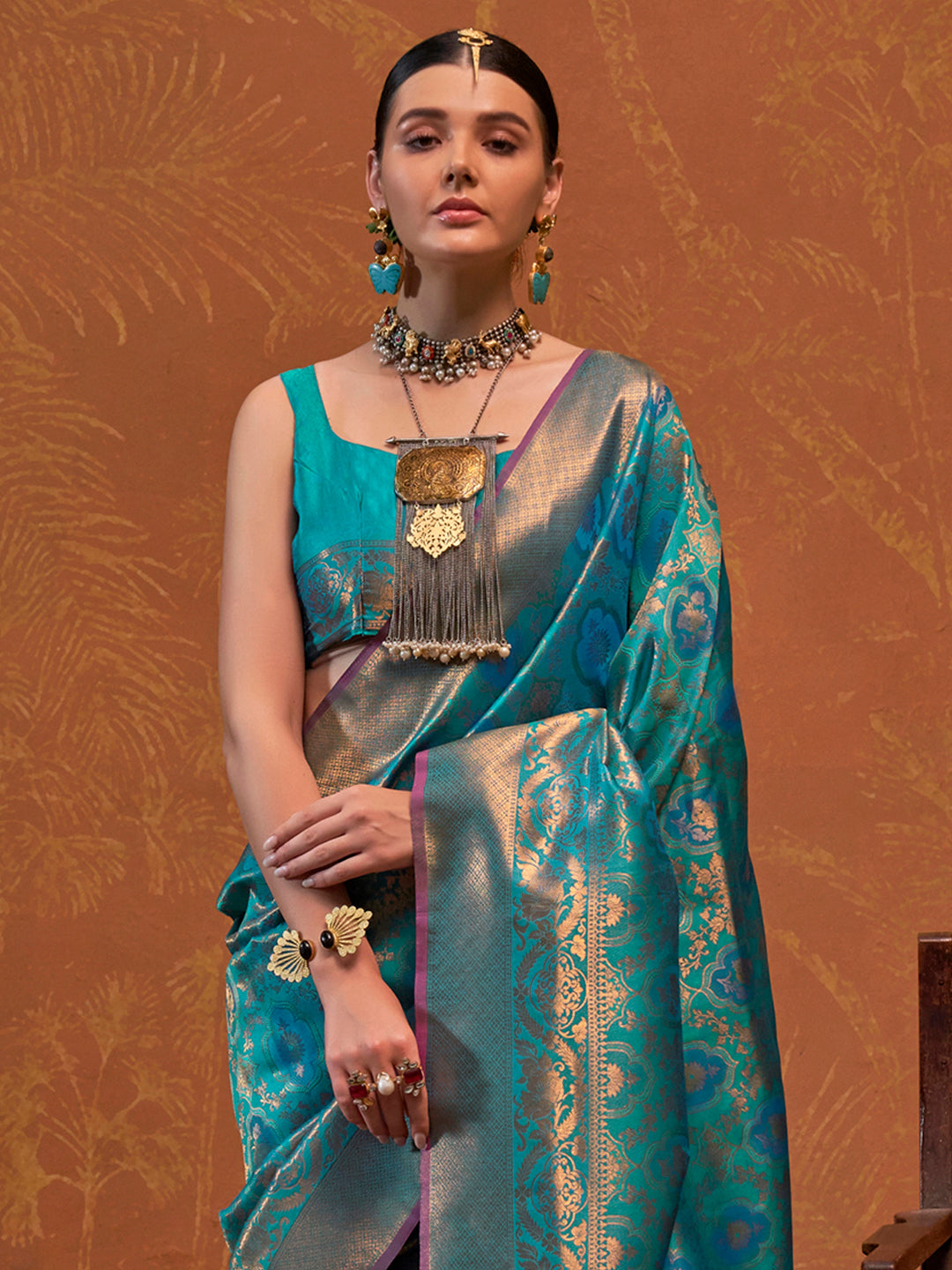 NOZ2TOZ Women's Silk Blend Teal blue Woven Design Designer Saree With Blouse Piece - Distacart