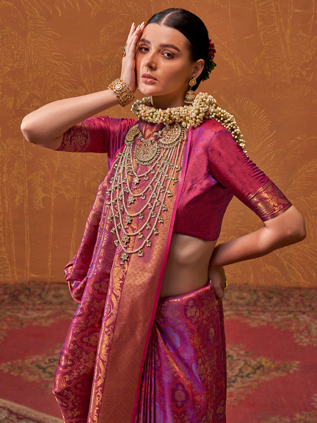 NOZ2TOZ Women's Silk Blend Magenta Woven Design Designer Saree With Blouse Piece - Distacart