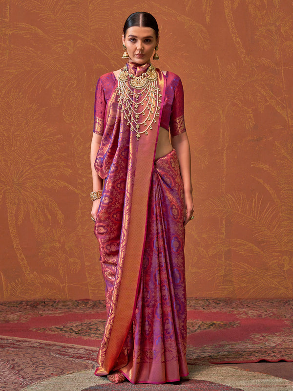 NOZ2TOZ Women's Silk Blend Magenta Woven Design Designer Saree With Blouse Piece - Distacart