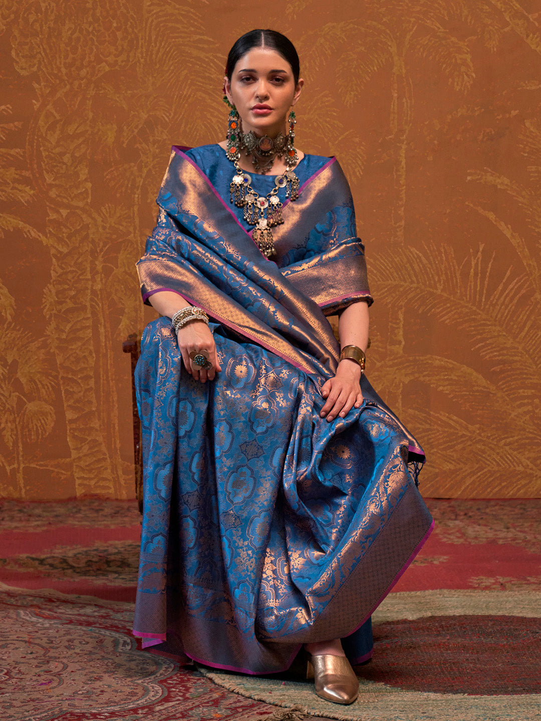 NOZ2TOZ Women's Silk Blend Navy Blue Woven Design Designer Saree With Blouse Piece - Distacart