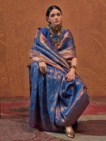 Thumbnail for NOZ2TOZ Women's Silk Blend Navy Blue Woven Design Designer Saree With Blouse Piece - Distacart
