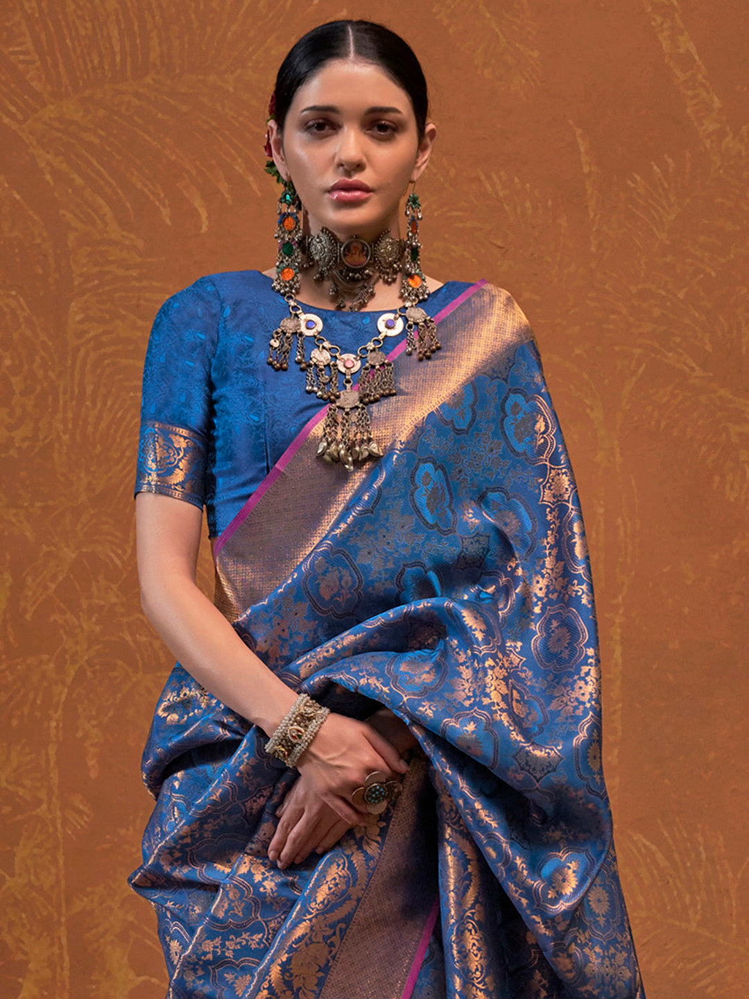 NOZ2TOZ Women's Silk Blend Navy Blue Woven Design Designer Saree With Blouse Piece - Distacart