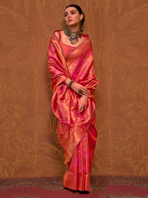 NOZ2TOZ Women's Silk Blend Orange Woven Design Designer Saree With Blouse Piece - Distacart