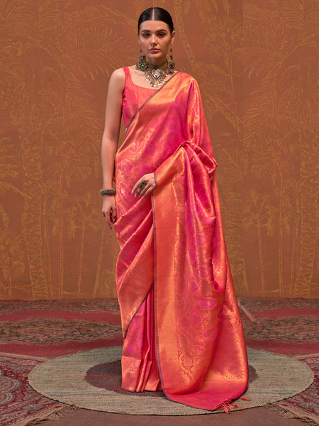 NOZ2TOZ Women's Silk Blend Orange Woven Design Designer Saree With Blouse Piece - Distacart